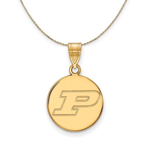 14k Yellow Gold Purdue Medium Initial P Disc Necklace - 16 Inch